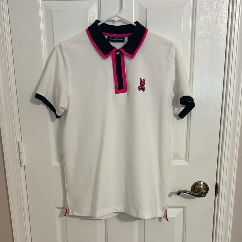 Psycho Bunny Polo Shirt White and Pink Classic Design